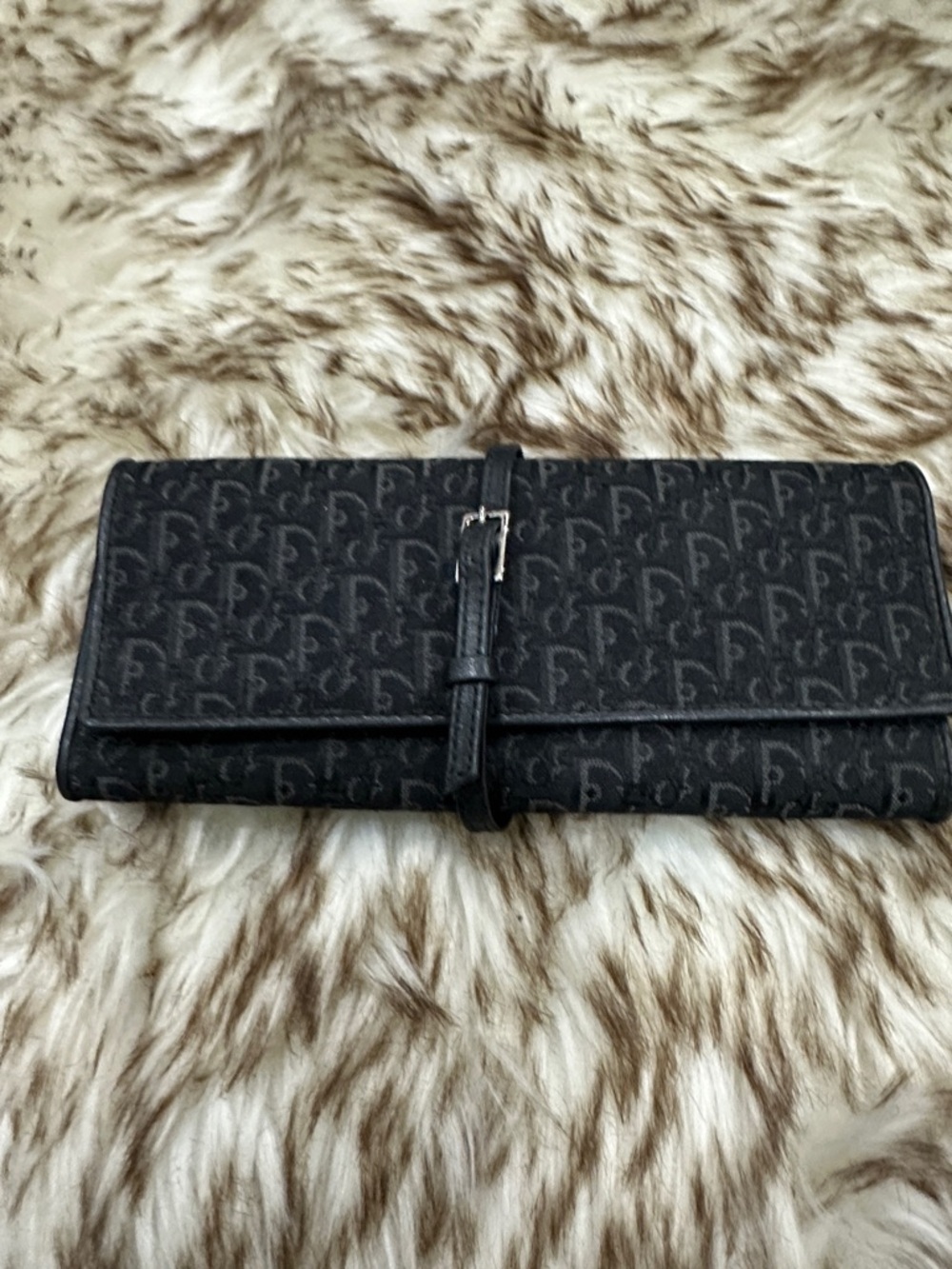 Dior Black Monogram Buckle Strap travel jewelry bag.